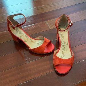 Sam Edelman Orange/Red Bright Suede Strappy Heels